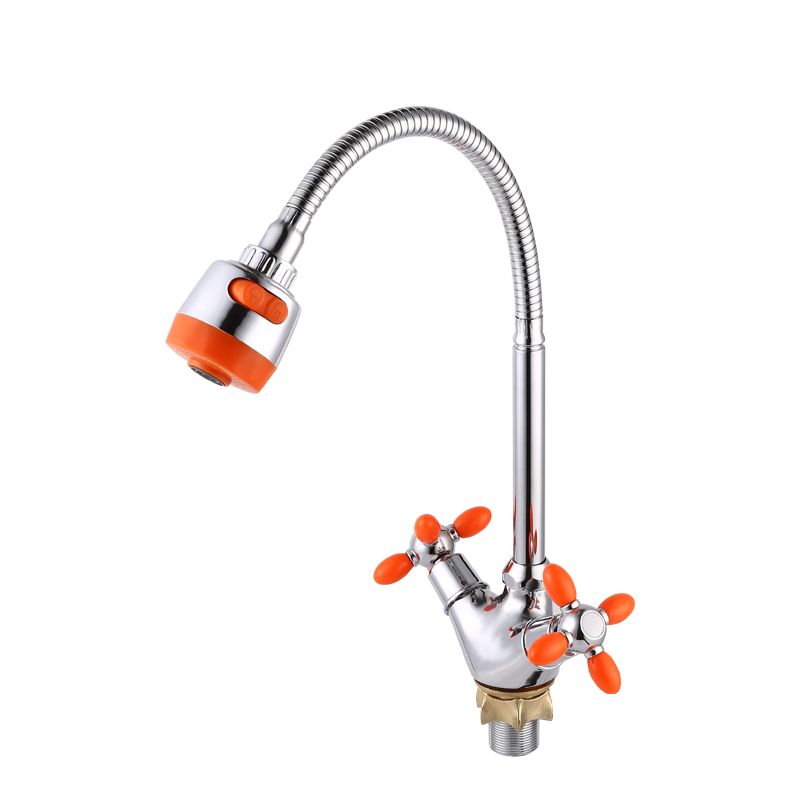 Cross-wheeled orange vegetable basin faucet with legs and ram's horn
