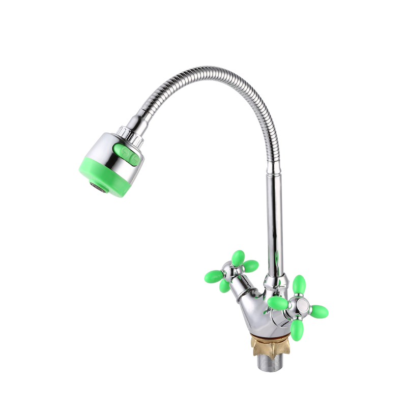 Green cross-wheel vegetable basin faucet with feet ram's horn