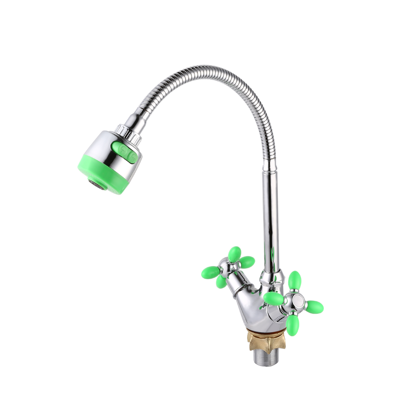 Green cross-wheel vegetable basin faucet with feet ram's horn